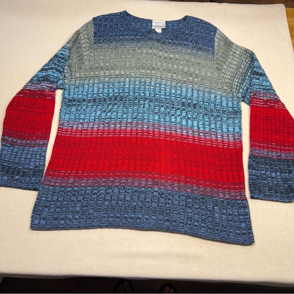 Fashion Bug Blue, Gray & Red Textured Sweater - Size 22/24